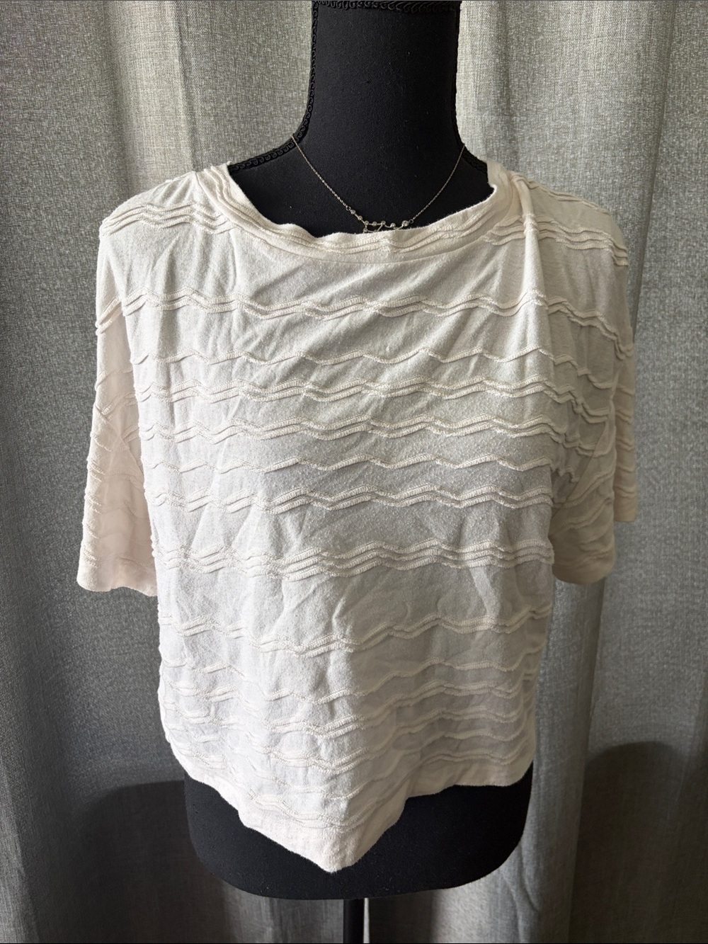 Madewell Light Cream Textured Short-Sleeve Crop Top